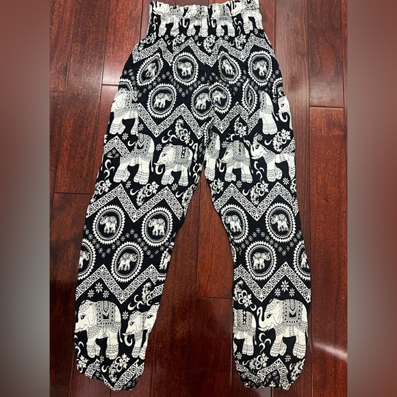 Boho Elephant Print Black and White Pants - Picture 4 of 5